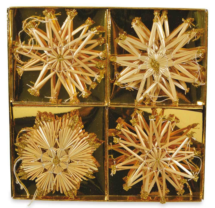 Weihnachtsbaumschmuck Strohsterne 10-tlg. Ø 11 cm Goldglitter | 75372 - Christbaum Anhänger