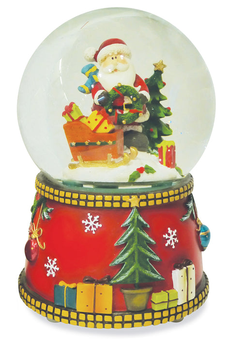 Spieluhr Schneekugel "Weihnachtsmann mit Geschenkeschlitten" Ø 15 cm | 71564