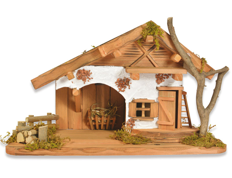 Weihnachtskrippe "Buchsalm" mit LED Laterne 78089 - 40x24x19cm | Stall Holzkrippe