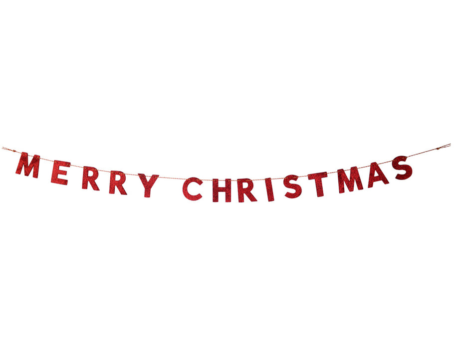 Holz Girlande mit Schriftzug "Merry Christmas" 190x10 cm | 12459 - Rot
