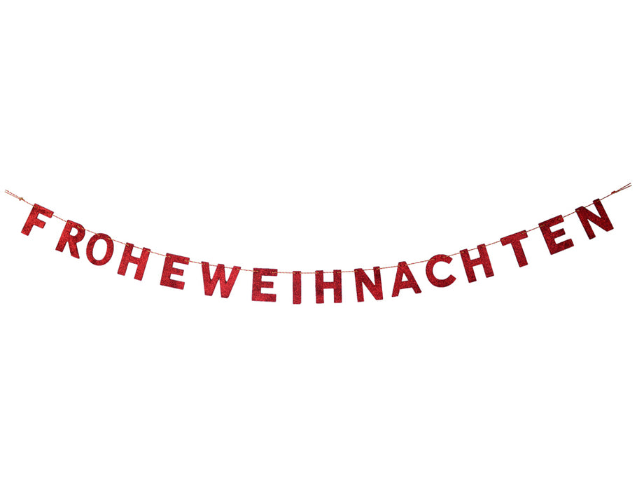 Holz Girlande mit Schriftzug "Frohe Weihnachten" 190x10 cm | 12458 - Rot