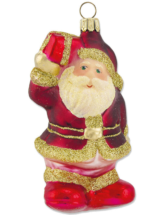 Thüringer Glasdesign Christbaumschmuck Weihnachtsmann 10 cm aus Glas - Rot/Gold | Nikolaus Hängefigu