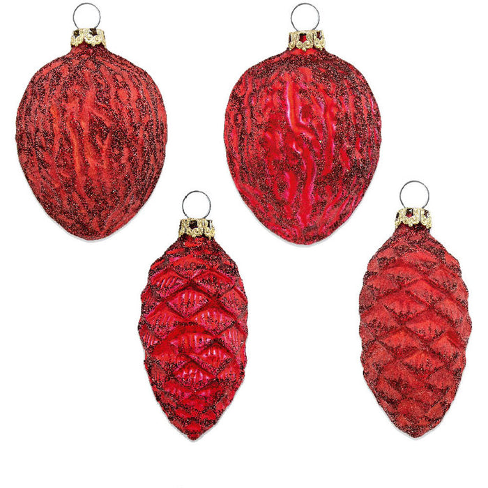 Thüringer Glasdesign Zapfen und Nüsse Set 004-01010-1232 | 4-tlg. | ca. 6cm - Rot