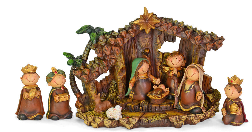 Kinder Krippenfiguren Set 2-15 cm - 10-tlg. mit Stall | 78509 Weihnachtskrippe