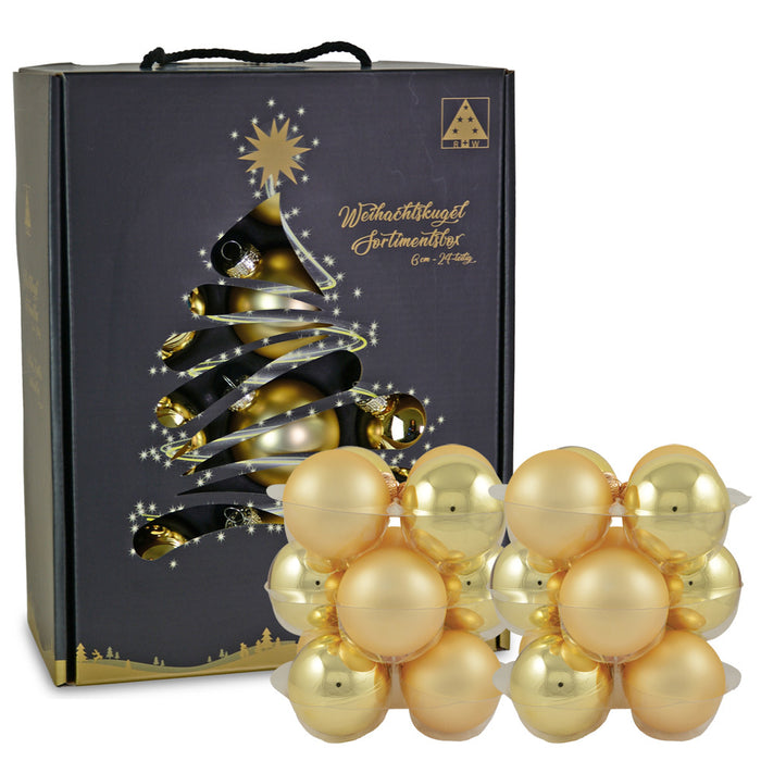 Riffelmacher Glas Weihnachtskugeln im Koffer 26250 | 24 Stück | Ø 6 cm - Gold