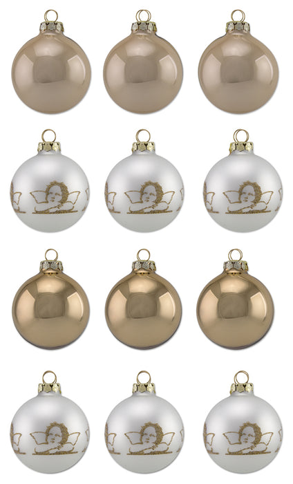 Thüringer Glasdesign Weihnachtskugel-Set 8cm 12-tlg. - Diamonds mit Glitzer Dekor Engel Raphael - A0