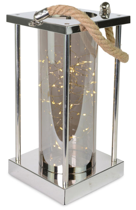Riffelmacher Edelstahl Laterne mit LED Lichtern 20911 | Silber