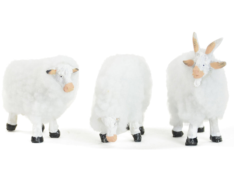 Schafe mit Wolle für Weihnachtskrippe - 3-tlg. Tierset 7 cm | 78487