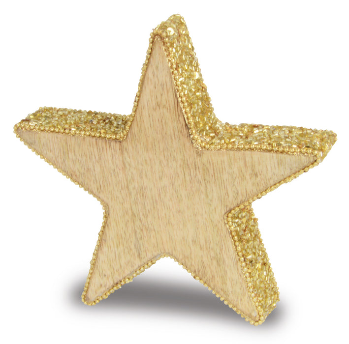 Riffelmacher Deko Holz Stern mit Pailletten 70600 - Natur Gold 16 cm