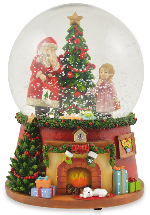 Schneekugel Spieluhr "Weihnachtsmann mit Weihnachtsbaum" 14 cm - 72284 | Adventsdeko
