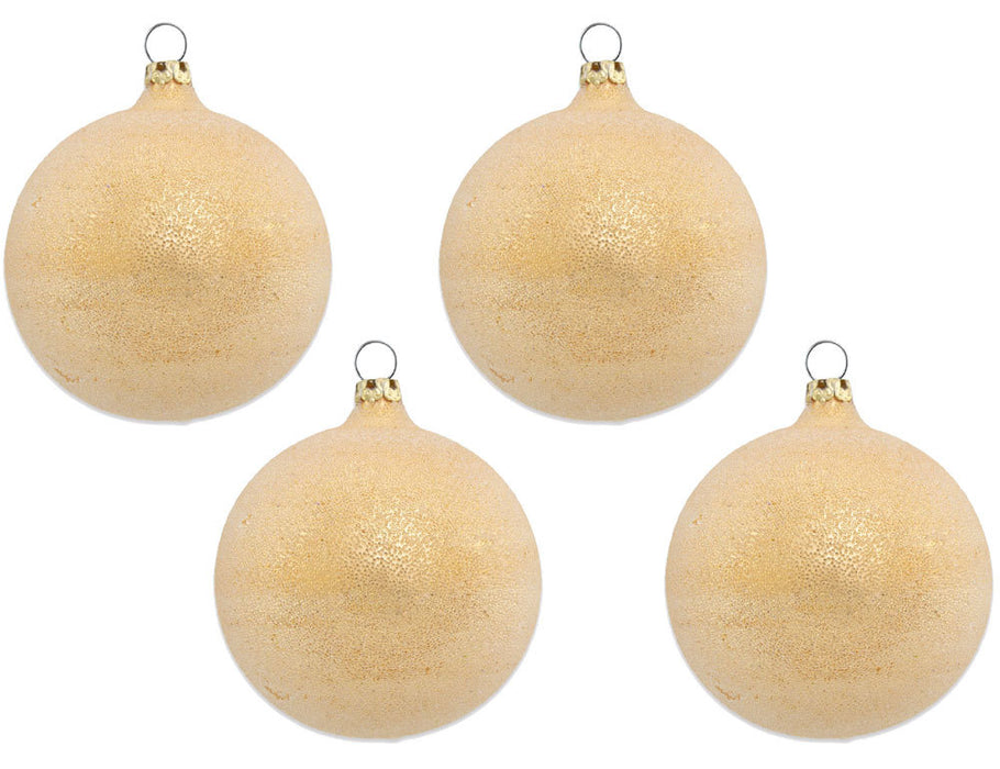 Thüringer Glasdesign Weihnachtsbaumkugel Ø 6 cm (4 Stück) - Perlentau Gold | Glas Christbaumkugeln M