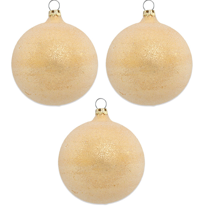 Thüringer Glasdesign Weihnachtsbaumkugel Ø 8 cm (3 Stück) - Perlentau Gold | Glas Christbaumkugeln M
