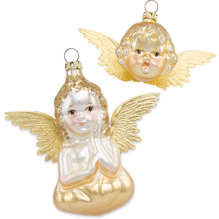 Thüringer Glasdesign Engel 5 und 10 cm (2 Stück) - Gold | Christbaumschmuck Weihnachtsbaum Anhänger