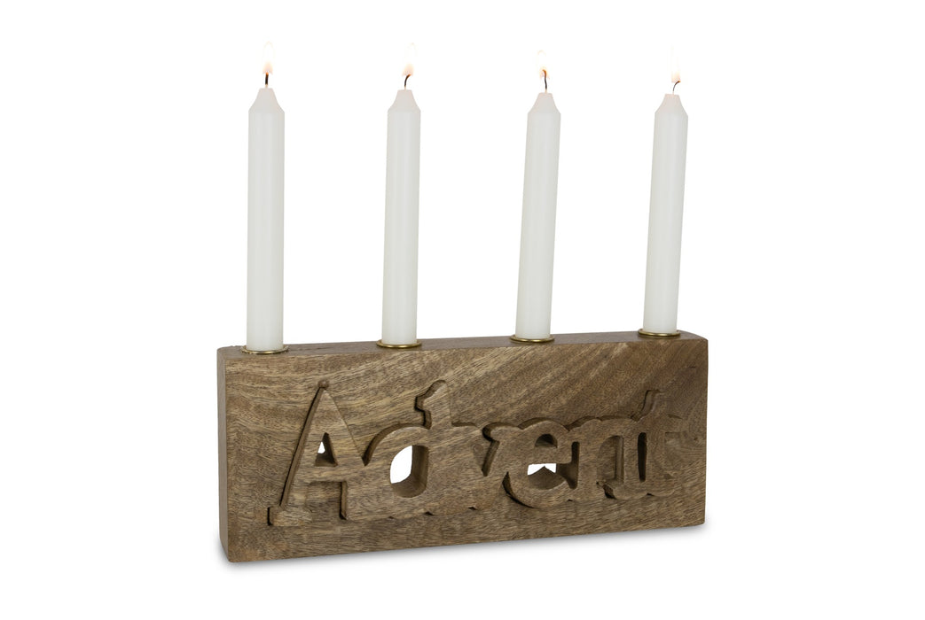 Adventskerzenhalter Holzblock Advent | Braun | 30×6×13 cm | 10929