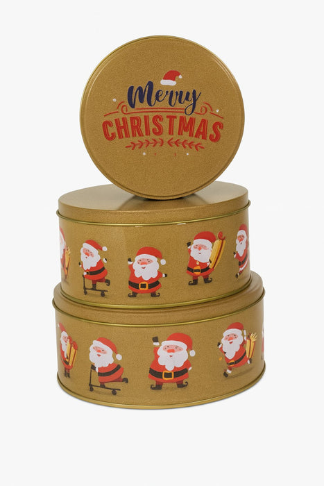 Gebäckdose | Gold Braun Merry Christmas | Metall Dose rund 16x8 cm | 11574