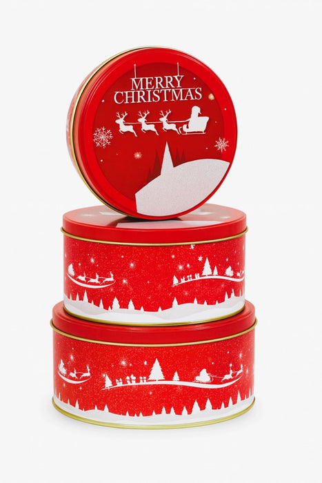 Gebäckdose | Rot Weiß Merry Christmas | Metall Dose rund 16x8 cm | 11578
