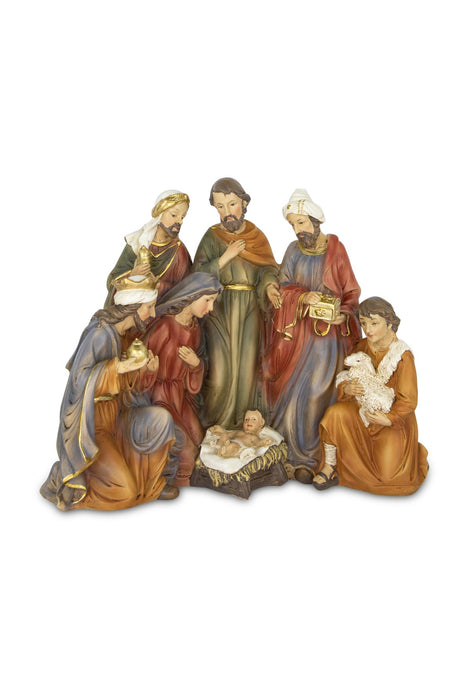 Riffelmacher Krippenfiguren Block Heilige Familie | 7 Figuren im festen Block | Mehrfarbig | 23×12,5×19,5 cm | Weihnachtskrippe zur Dekoration | 12887