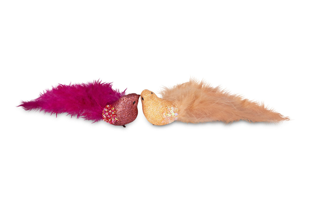 Vogel Baumschmuck mit Feder | 13,5x4 cm | 2 Farben Pink Rosa sortiert | 13232