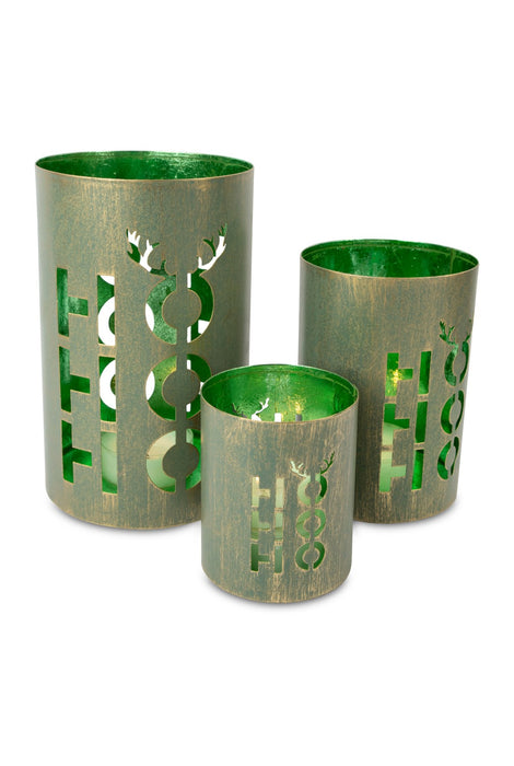 Laternen 3er Set "HoHoHo" | Grün | Metall | Verschiedene Größen bis 20×12,5 cm | 13435