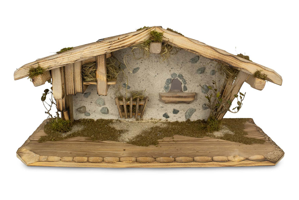 Riffelmacher Krippenstall Graz | Made in Germany | 50x20 cm | für 1012 cm Figuren | Holz natur | Weihnachtskrippe Krippenhaus Holzstall | 13944