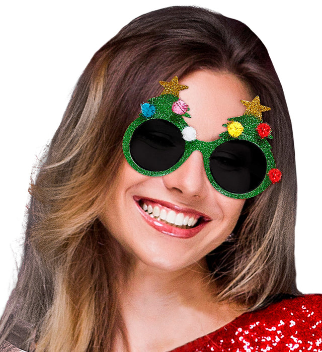 Glitter Brille "Weihnachtsbaum" | Grün - Weihnachten