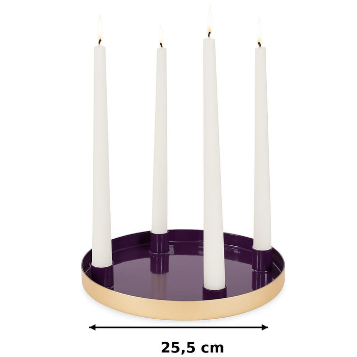 Advents-Tablett mit 4 Kerzenhaltern | Lila Gold Metall 25,5×2 cm | 15866