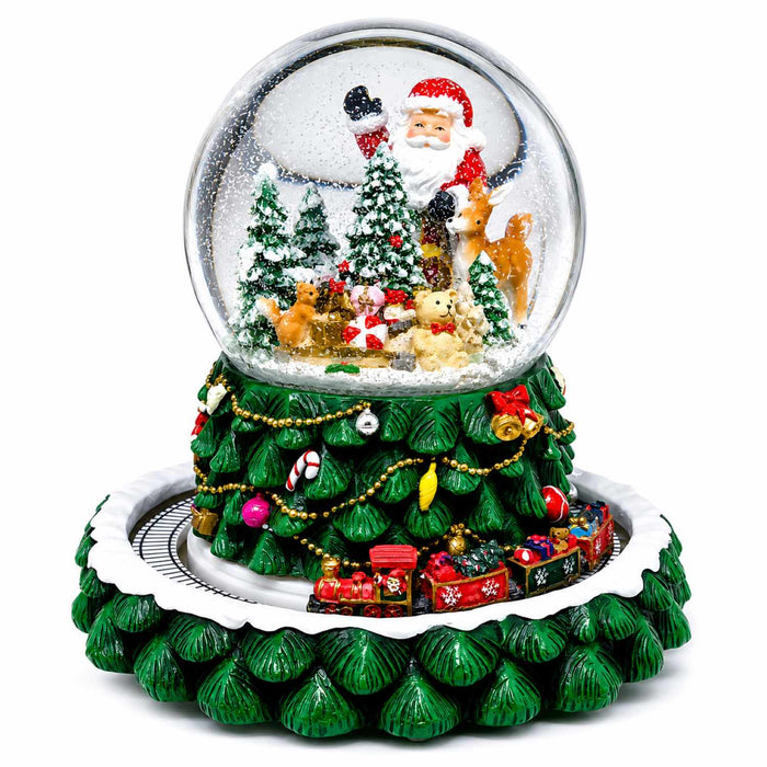 Riffelmacher Spieluhr Schneekugel "Weihnachtsmann und Schlitten mit umfahrender Eisenbahn" | 23 x 20 cm