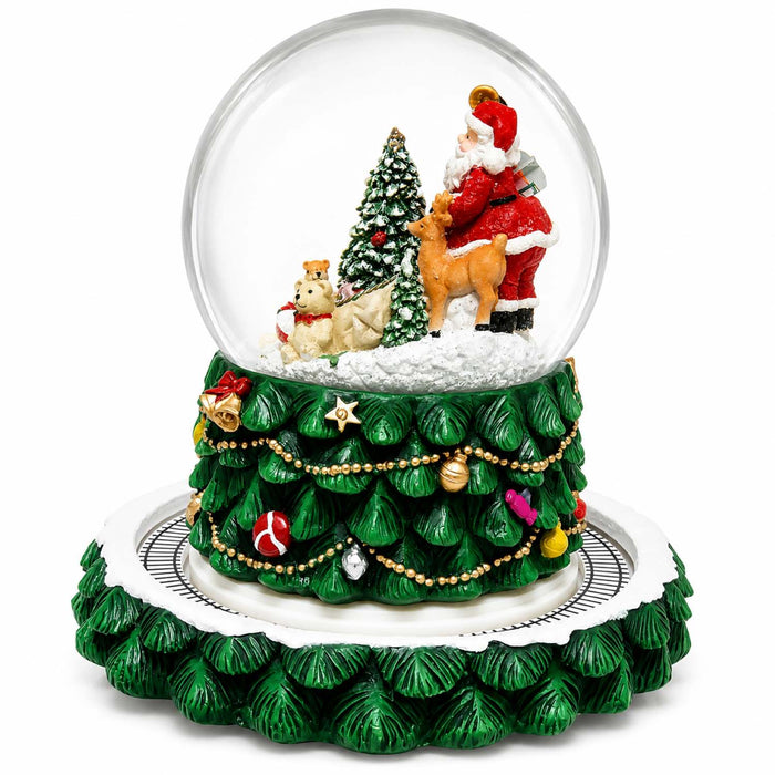 Riffelmacher Spieluhr Schneekugel "Weihnachtsmann und Schlitten mit umfahrender Eisenbahn" | 23 x 20 cm
