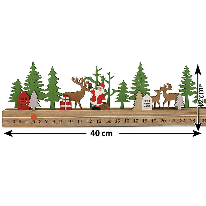 Riffelmacher Weihnachtskalender Zeitstrahl | Holz | Weihnachtslandschaft | 40 x 3,6 x 12 cm | Deko Adventskalender zum Schieben | 19679
