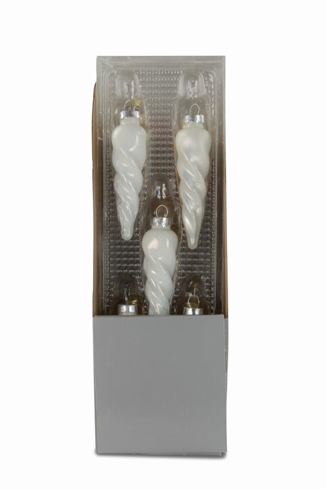 Christbaumschmuck Eiszapfen | 5er Set Weiß Matt & Glanz | Glas 10 cm | 29367