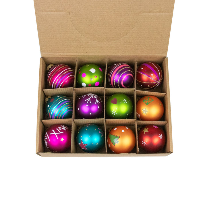Weihnachtskugeln Happy Xmas | Ø 6 cm | 12 Stück | Glas | Bunte Christbaumkugeln