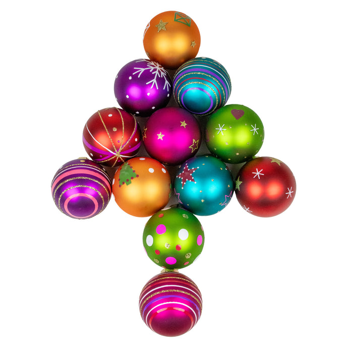 Weihnachtskugeln Happy Xmas | Ø 6 cm | 12 Stück | Glas | Bunte Christbaumkugeln