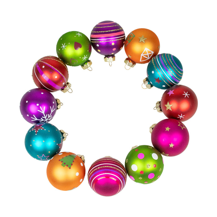 Weihnachtskugeln Happy Xmas | Ø 6 cm | 12 Stück | Glas | Bunte Christbaumkugeln
