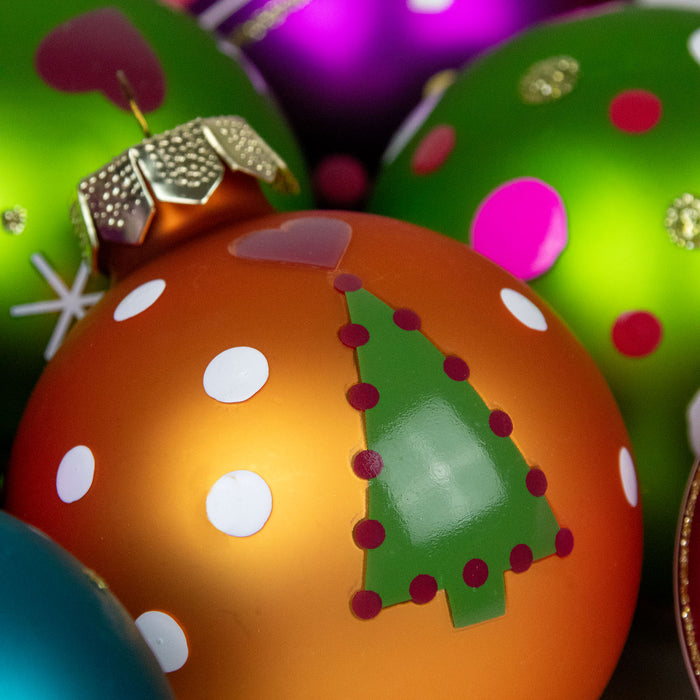 Weihnachtskugeln Happy Xmas | Ø 6 cm | 12 Stück | Glas | Bunte Christbaumkugeln
