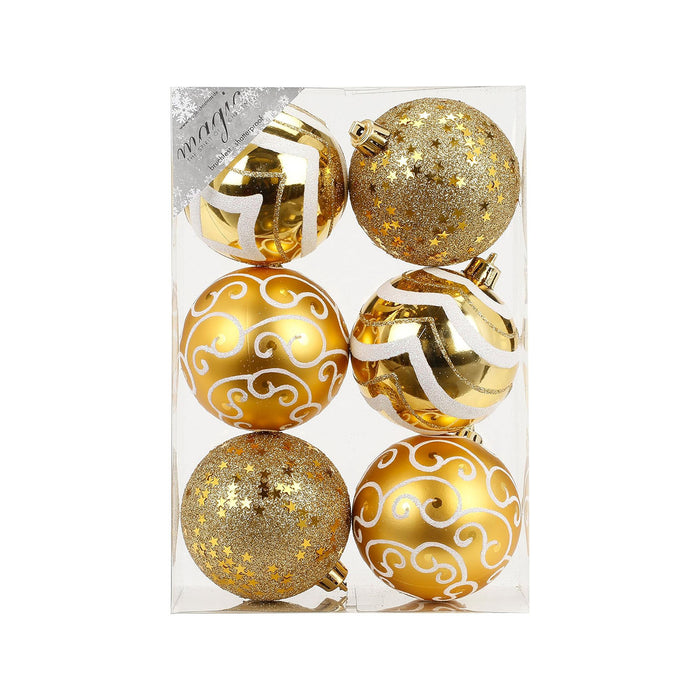 Inge-Glas Weihnachtskugeln Gold | Ø 8 cm | 6 Stück | Kunststoff bruchsicher | Glänzend & matt | Christbaumkugeln für Weihnachtsbaum & Deko