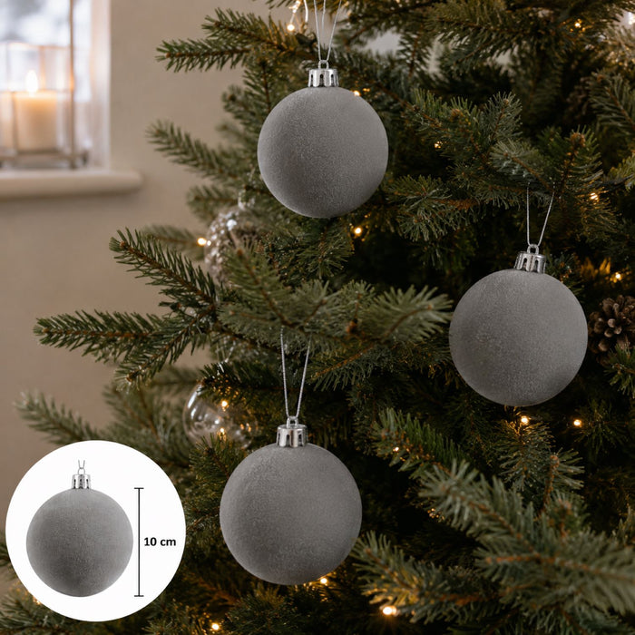 Samtkugeln 3er Set | 10cm Silber | Weihnachtskugeln zum Hängen