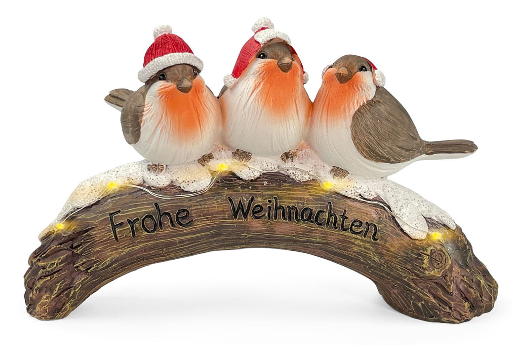 Deko 3 Vögel auf Ast mit LED & Frohe Weihnachten | Braun | 20×7×12 cm | 70295