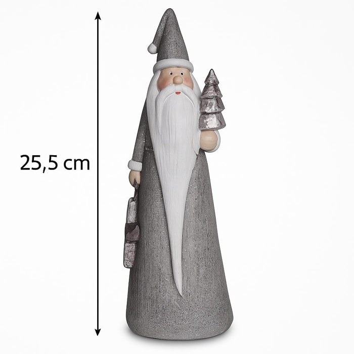 Deko-Weihnachtsmann 8 * 26 cm - Silber-Weiß mit langem Bart - 70396