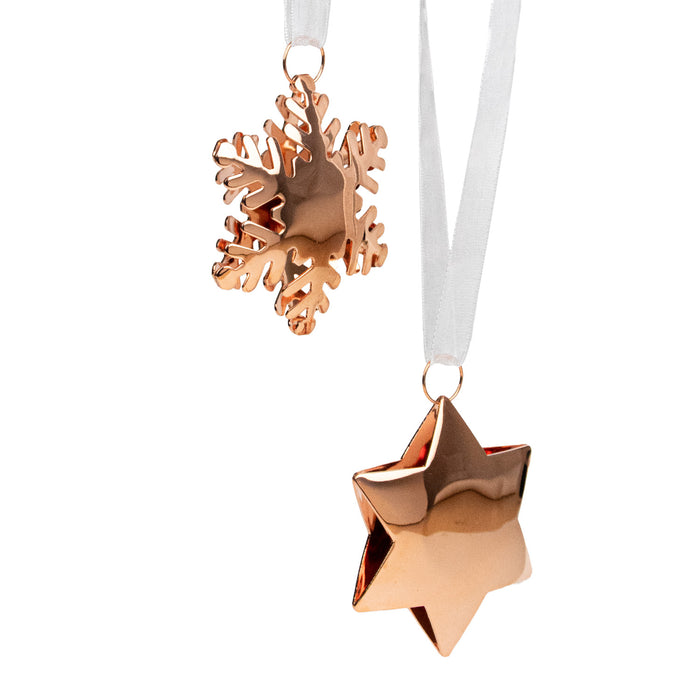 Riffelmacher Baumschmuck Deko Anhänger | Stern oder Schneeflocke sortiert | Kupfer 6 cm | Weihnachtsbaum Hänger Dekofigur | 71328