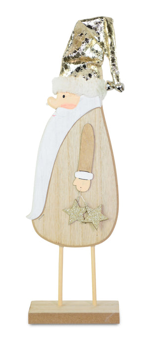 Weihnachtsmann Santa stehend | Holz mit Goldmütze | 10x36 cm