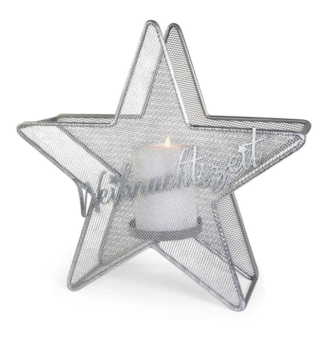Teelichthalter Stern Metall | Weihnachtszeit | Silber | 29,5 × 9 cm |  75238