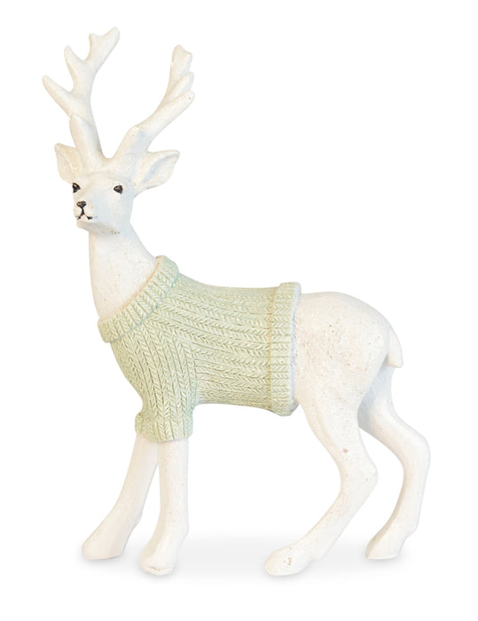 Deko Hirsch Figur | Weiß Grün mit Pullover | 10 * 16 cm | Weihnachten | 75617