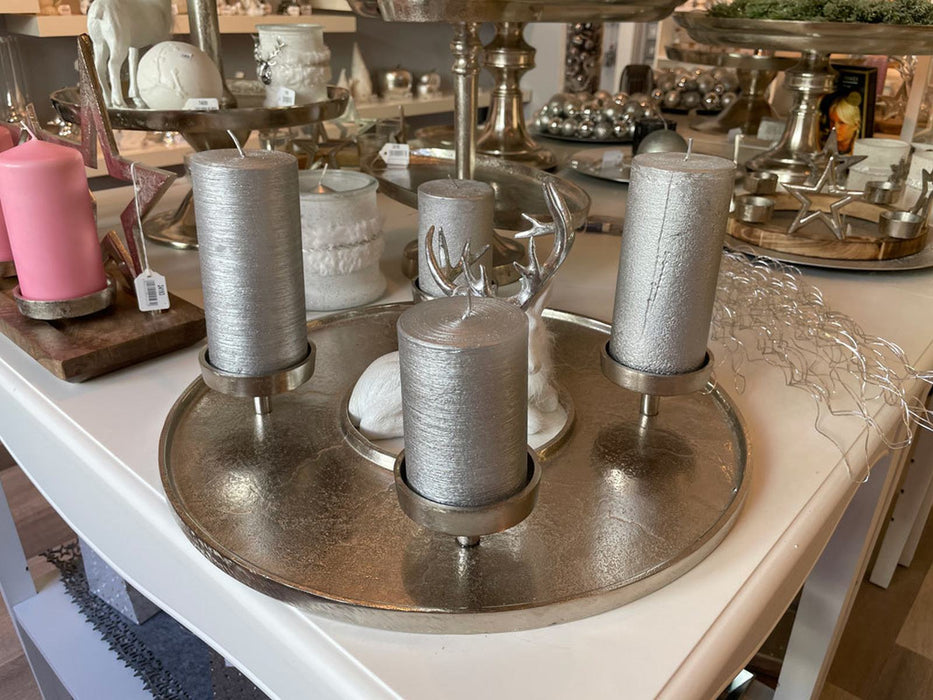 Adventskranz Kranzschale Ø 41 cm | Metall Silber | Kerzen & Deko | 74537