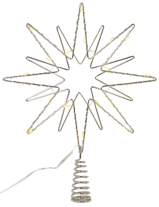 Riffelmacher Baumspitze Doppelstern mit LED Beleuchtung 17758 | Silber 20 x 26 cm