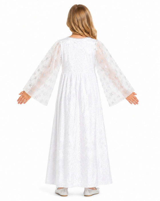 Kinder Engelskostüm "Lea" mit Sternen - Weiß Silber | Christkind Kleid Weihnachten