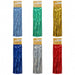 Sechs glitzernde Lametta-Vorhänge in Blau, Grün, Gold, Dunkelblau, Silber und Rot, jeweils verpackt.