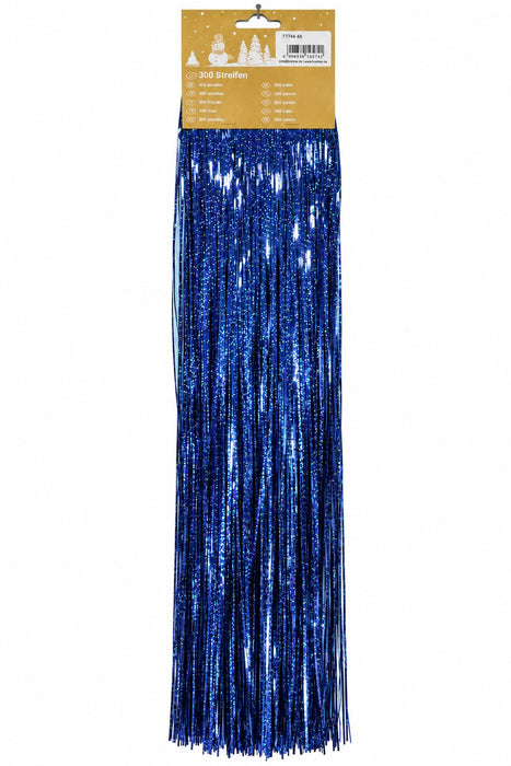 Packung mit 300 glänzenden, blauen Lametta-Streifen mit Glitzereffekt als Weihnachtsdekoration.