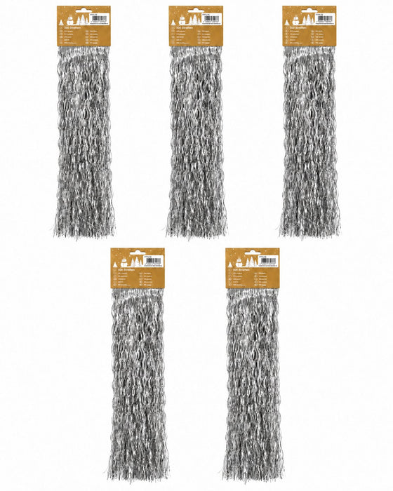 Lametta „Gewellt“ 500 Streifen 50 cm Länge glänzend | Silber | 5er Set