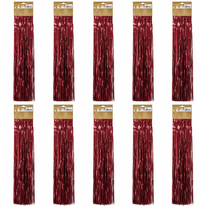 Lametta „Glatt“ 300 Streifen 50 cm lang glänzend | Burgunder Rot | 10er Set