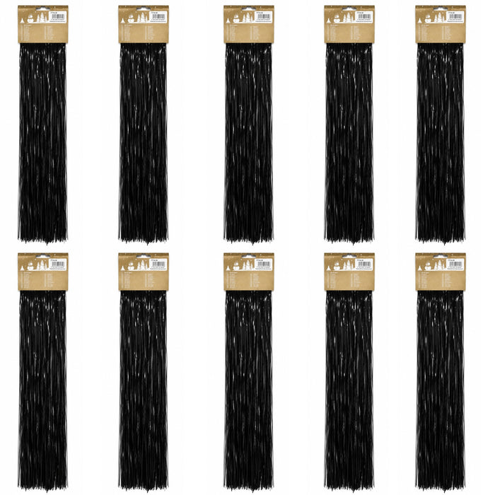 Lametta „Glatt“ 300 Streifen 50 cm lang glänzend | Schwarz | 10er Set